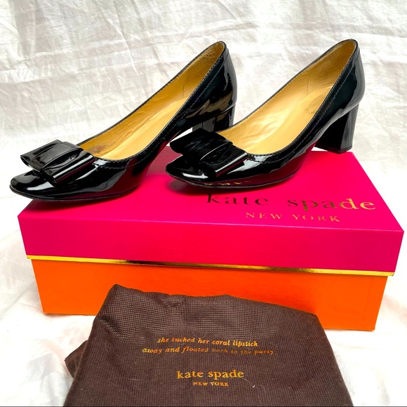 Patent Leather Kate Spade Dijon Pumps w Leather Bow - Picture 1 of 15